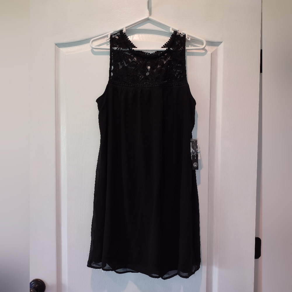 NWT As U Wish Sleeveless Black Dress Lace and Crochet Accents Size L